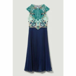 Coupon 🔥 KarenMillen Petite Metallic Guipure Lace Pleated 👗 Skirt Midi 👗 Dress For Female 🔔 -Karen Millen Sales unnamed file 740