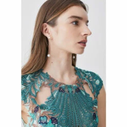 Coupon 🔥 KarenMillen Petite Metallic Guipure Lace Pleated 👗 Skirt Midi 👗 Dress For Female 🔔 -Karen Millen Sales unnamed file 741