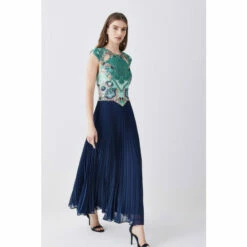 Coupon 🔥 KarenMillen Petite Metallic Guipure Lace Pleated 👗 Skirt Midi 👗 Dress For Female 🔔 -Karen Millen Sales unnamed file 742