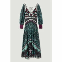Hot Sale 💯 KarenMillen Baroque Embroidered And Bead Woven Midi 👗 Dress For Female ⌛ -Karen Millen Sales unnamed file 746