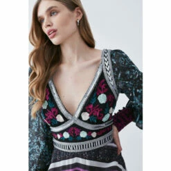 Hot Sale 💯 KarenMillen Baroque Embroidered And Bead Woven Midi 👗 Dress For Female ⌛ -Karen Millen Sales unnamed file 747