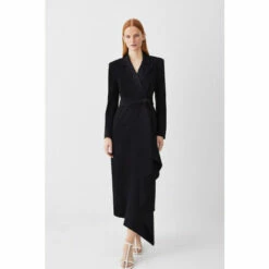 Best reviews of 🔥 KarenMillen Drape Belted Long Sleeve Soft Tailored Midi 👗 Dress 🧥 Coat For Female ❤️