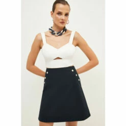 Budget 🌟 KarenMillen Essential Techno Woven 👗 Skirt For Female 🔔 -Karen Millen Sales unnamed file 797