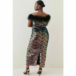 Best Sale 🤩 KarenMillen Plus Size Sequin Bardot Feather Trim Midaxi 👗 Dress For Female 😍 -Karen Millen Sales unnamed file 800