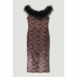 Best Sale 🤩 KarenMillen Plus Size Sequin Bardot Feather Trim Midaxi 👗 Dress For Female 😍 -Karen Millen Sales unnamed file 801
