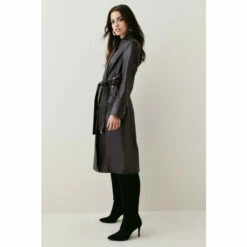 New 👏 KarenMillen Petite Leather Investment Notch Neck 🧥 Coat For Female 🥰 -Karen Millen Sales unnamed file 861