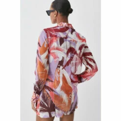 Best Pirce 😀 KarenMillen Tropical Ikat Printed Woven Beach 👕 Shirt Cover Up For Female 🌟 -Karen Millen Sales unnamed file 865