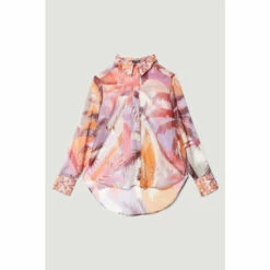 Best Pirce 😀 KarenMillen Tropical Ikat Printed Woven Beach 👕 Shirt Cover Up For Female 🌟 -Karen Millen Sales unnamed file 866