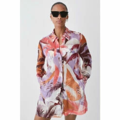 Best Pirce 😀 KarenMillen Tropical Ikat Printed Woven Beach 👕 Shirt Cover Up For Female 🌟 -Karen Millen Sales unnamed file 868