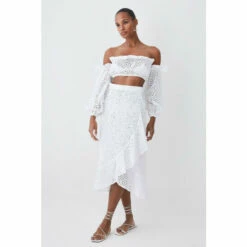 Best reviews of 😍 KarenMillen Beach Broderie Wrap Ruffle Midi 👗 Skirt For Female 🥰 -Karen Millen Sales unnamed file 890