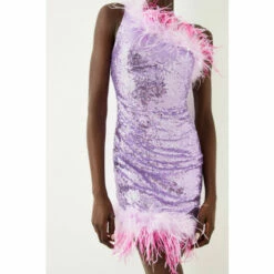 Coupon 🔔 KarenMillen Sequin And Feather One Shoulder Mini 👗 Dress For Female 👍 -Karen Millen Sales unnamed file 893