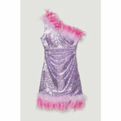 Coupon 🔔 KarenMillen Sequin And Feather One Shoulder Mini 👗 Dress For Female 👍 -Karen Millen Sales unnamed file 894