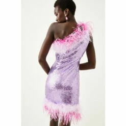 Coupon 🔔 KarenMillen Sequin And Feather One Shoulder Mini 👗 Dress For Female 👍 -Karen Millen Sales unnamed file 896