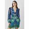 Budget 😀 KarenMillen Mirrored Ombre Floral Pleat Drama Woven Mini 👗 Dress For Female 🔥
