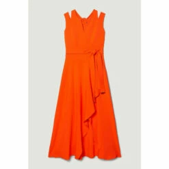 Promo 🤩 KarenMillen Tall Compact Stretch Viscose Waterfall Midi 👗 Dress For Female 🎁 -Karen Millen Sales unnamed file 907