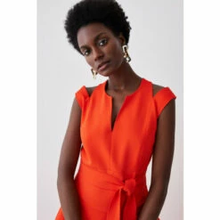 Promo 🤩 KarenMillen Tall Compact Stretch Viscose Waterfall Midi 👗 Dress For Female 🎁 -Karen Millen Sales unnamed file 908