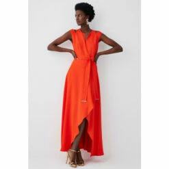 Promo 🤩 KarenMillen Tall Compact Stretch Viscose Waterfall Midi 👗 Dress For Female 🎁 -Karen Millen Sales unnamed file 910