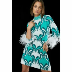 Best reviews of 🛒 KarenMillen Feather Hem Abstract Print Knit Mini 👗 Dress For Female 😉