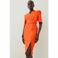 Brand new 🤩 KarenMillen Structured Crepe Lace Up Forever Midi 👗 Dress For Female 🛒 -Karen Millen Sales unnamed file 961