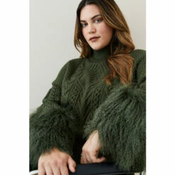 Promo 🔥 KarenMillen Lydia Millen Plus Size Cable Shearling Jumper For Female 🌟