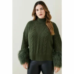 Promo 🔥 KarenMillen Lydia Millen Plus Size Cable Shearling Jumper For Female 🌟 -Karen Millen Sales unnamed file 966