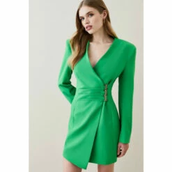 Outlet 🤩 KarenMillen Strong Shoulder Wrap Mini 👗 Dress For Female 🔥 -Karen Millen Sales unnamed file 985