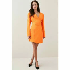 Outlet 🤩 KarenMillen Strong Shoulder Wrap Mini 👗 Dress For Female 🔥 -Karen Millen Sales unnamed file 986
