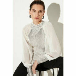Cheap 👏 KarenMillen Sequin Panelled Georgette Blouse For Female 🤩