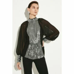 Cheap 👏 KarenMillen Sequin Panelled Georgette Blouse For Female 🤩 -Karen Millen Sales unnamed file 995